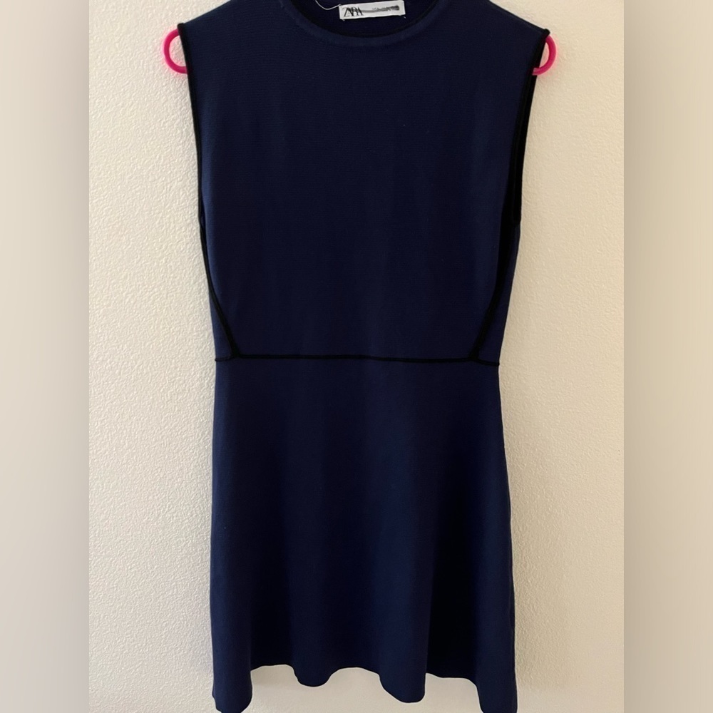 Zara Navy Knit Sleeveless Fit and Flair Dress XL